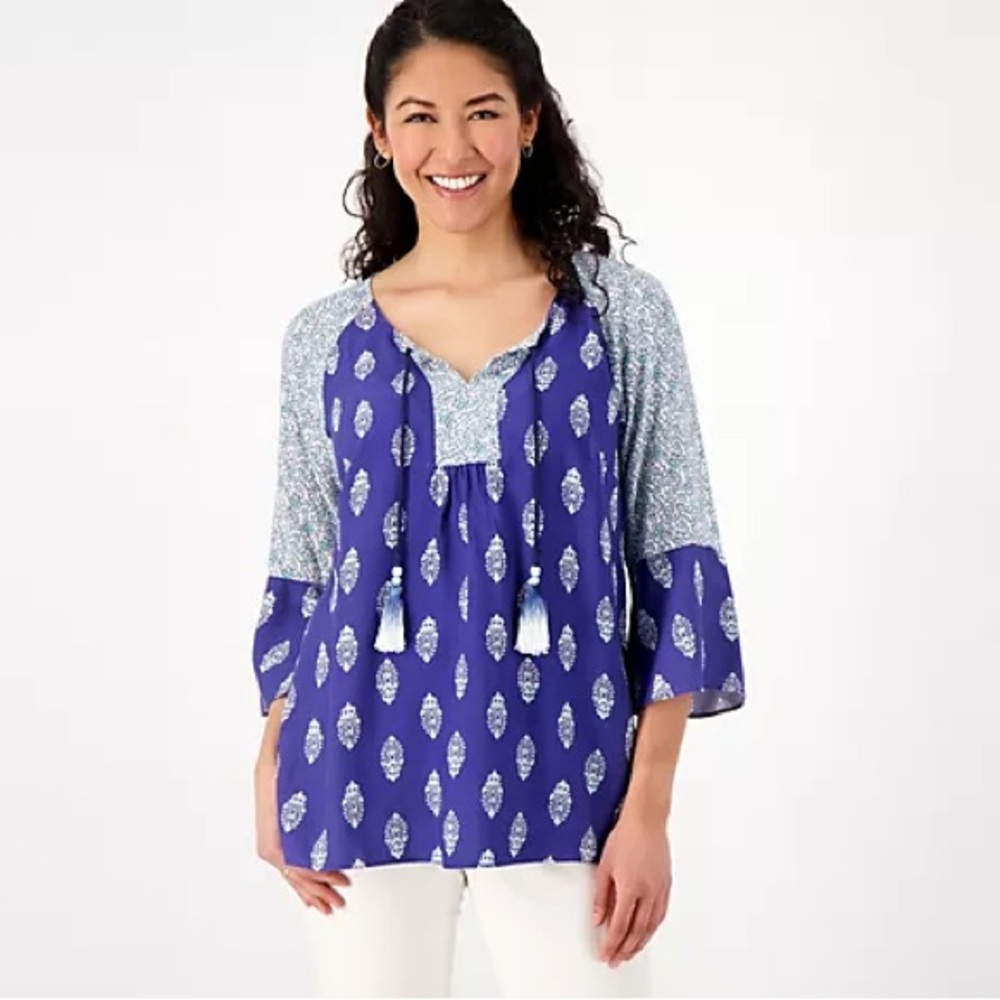 Susan Graver Regular PURE Printed Woven Raglan Sleeve Tunic